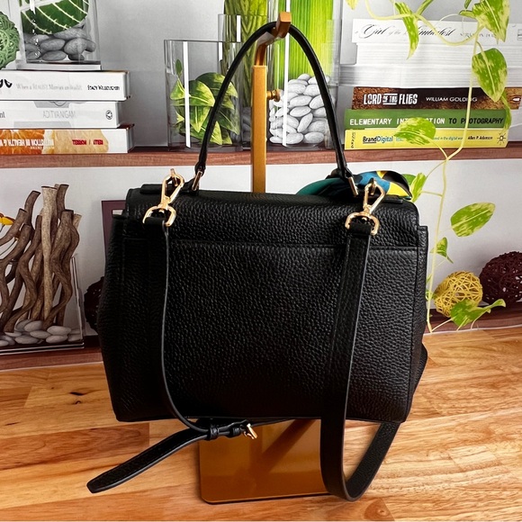 Michael Kors Black Callie Pebbled Leather Top Handle Crossbody Satchel Purse - Picture 2 of 10